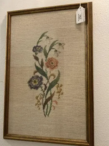 FRAMED NEEDLE POINT FLORAL ART