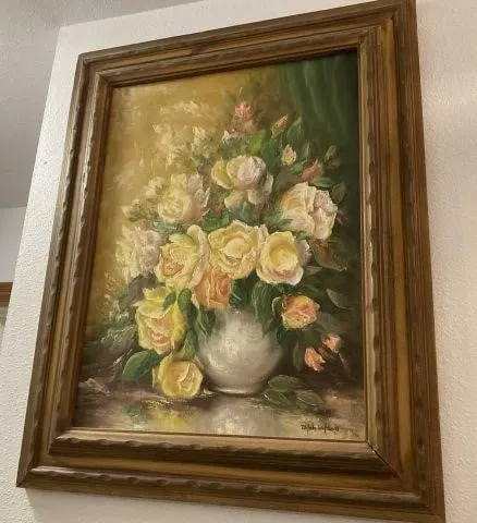 FRAMED FLORAL OIL PAINTING SIGNED MILOH WILSON