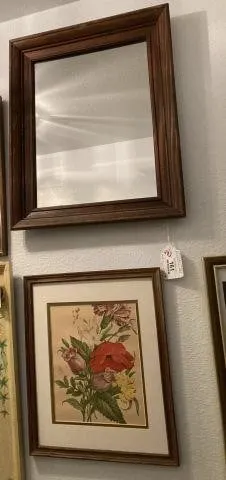 (2 PCS) FRAMED FLORAL PRINT & MIRROR
