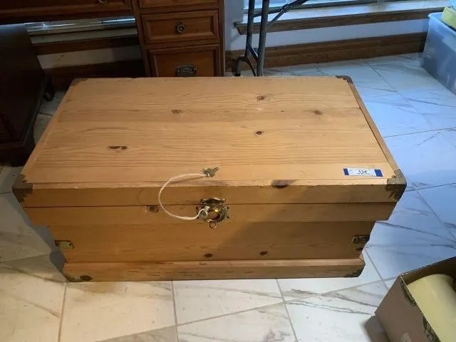 WOODEN CEDAR CHEST WITH BRASS FINISHES