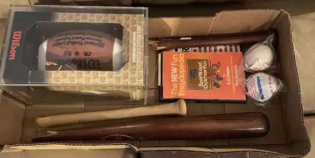 BOX LOT: SPORTS ITEMS - NFL REPLICA FOOTBALL IN