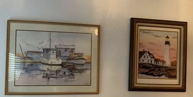 (2 PCS) FRAMED & MATTED SHIP & LIGHTHOUSE WALL ART