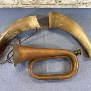 (3 PCS) VINTAGE BRASS/COPPER BUGLE HORN, 2 VINTAGE
