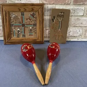 BOX LOT: PAIR OF MARACAS, 2 NATIVE INDIAN ART -