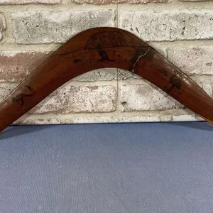 WOOD  HANDCARVED BOOMARANG WITH BURNED