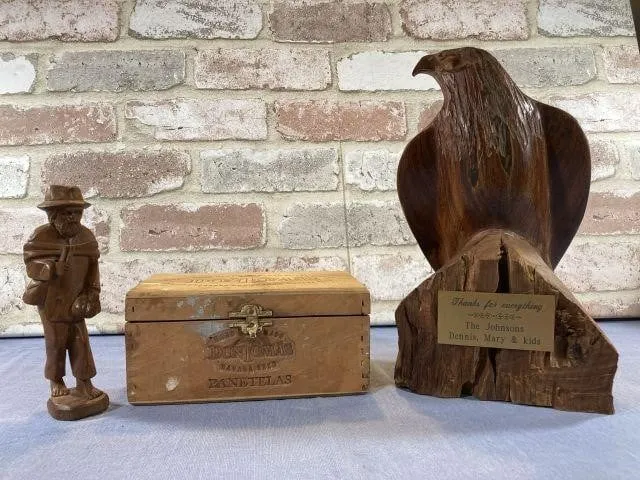 (3 PCS) WOOD ITEMS - CARVED EAGLE, CARVED TRAVELLE