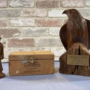 (3 PCS) WOOD ITEMS - CARVED EAGLE, CARVED TRAVELLE