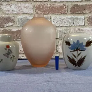 (3 PCS)  VASES -1 PINK FROSTED GLASS, 1 MARKED DEW