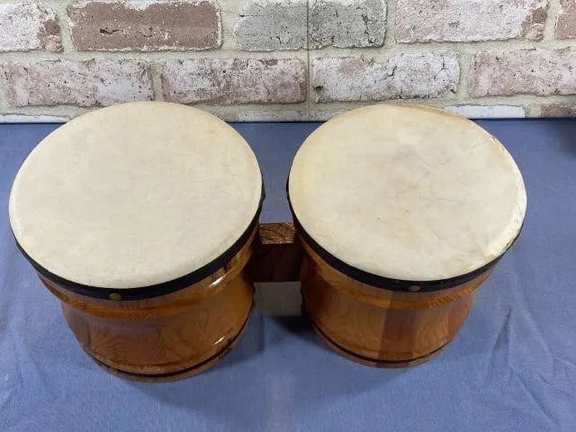 VINTAGE WOODEN BONGO DRUMS