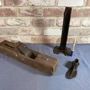 2 PCS: ANTIQUE WOOD PLANE AND A CAST-IRON SHOE