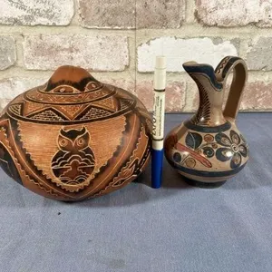 2 PCS: NATIVE D�COR ITEMS: 1 POTTERY PITCHER (HAS