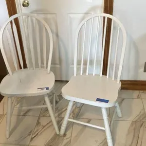 2, WHITE-PAINTED SPINDLE-BACK SIDE CHAIRS