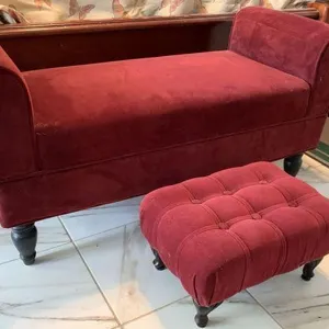 2 PCS: VINTAGE TUFTED END OF BED BENCH, MAROON