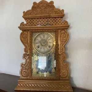 ANTIQUE GINGERBREAD-STYLE WELCH MANTLE CLOCK;
