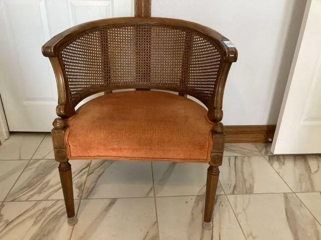 VINTAGE REGENCY STYLE CAN BACK ARMCHAIR WITH
