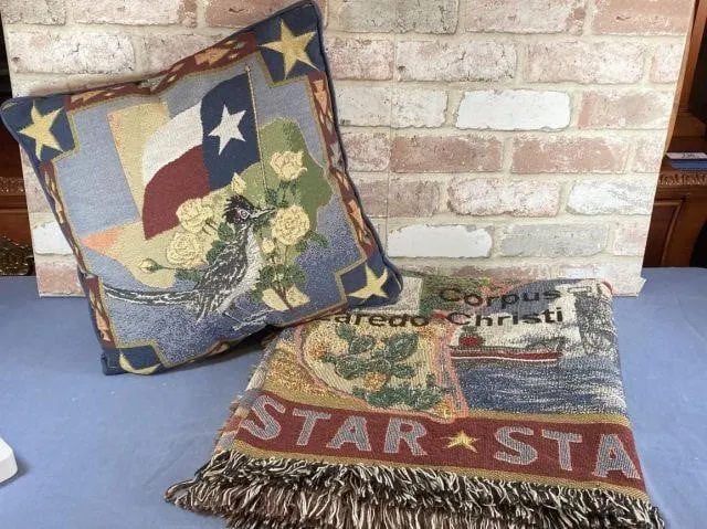 BOX LOT: TEXAS THEMED ITEMS: THROW PILLOW AND
