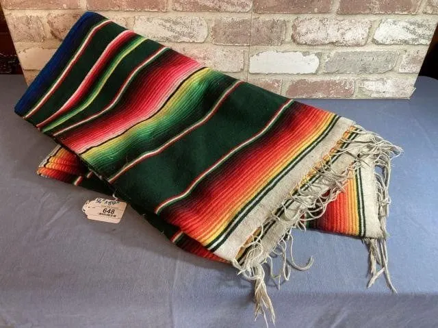 MULTI-COLORED SERAPE-STYLE BLANKET; 56" X 87"
