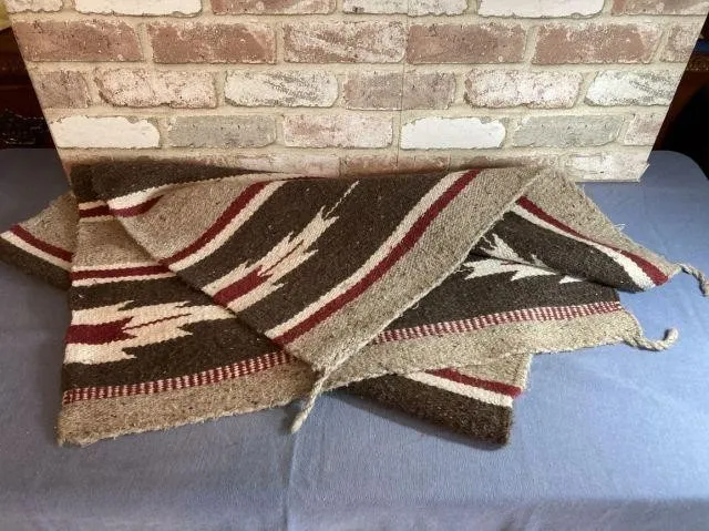 56" X 28" SOUTHWESTERN STYLE RUG, RED AND BROWN