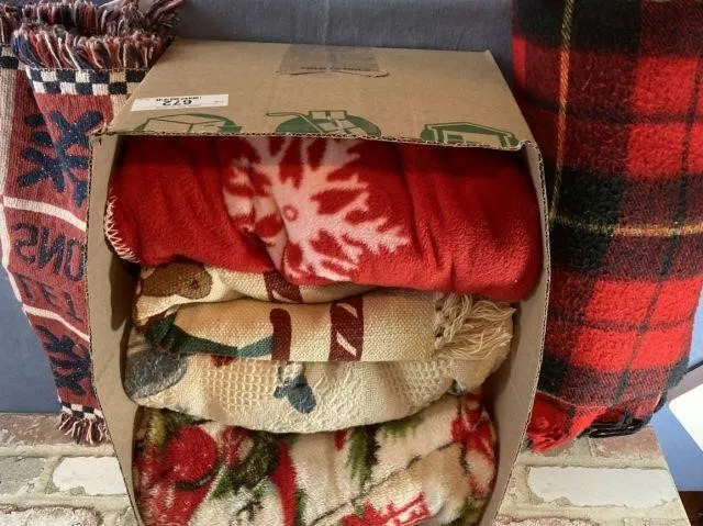 BOX LOT: 5 ASSORTED CHRISTMAS-THEMED BLANKETS /