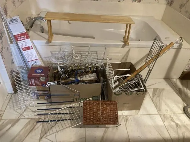 2 BOXES: ASSORTED SHELF AND CABINET RACKS, NIB