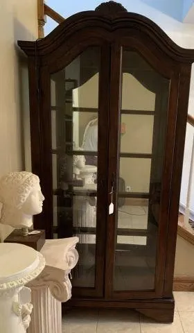 VINTAGE DOUBLE DOOR LIGHTED DISPLAY, 38" X 16" X 8