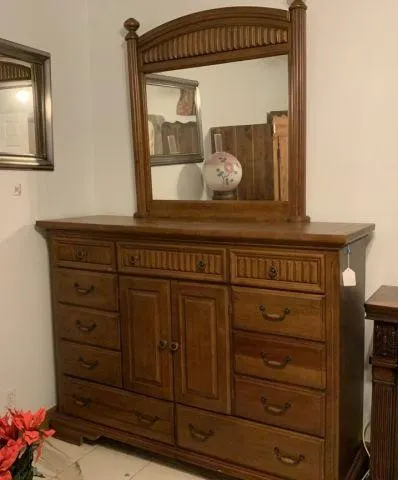 DRESSER WITH MIRROR, 9 DRAWER, 2 DOOR;