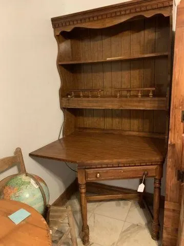 VINTAGE DESK WITH OPEN HUTCH & LAP DRAWER