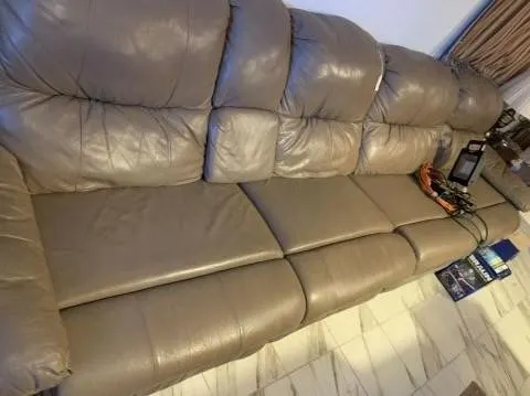 2 PCS: LEATHER SOFA AND LOVESEAT, LIGHT BROWN;