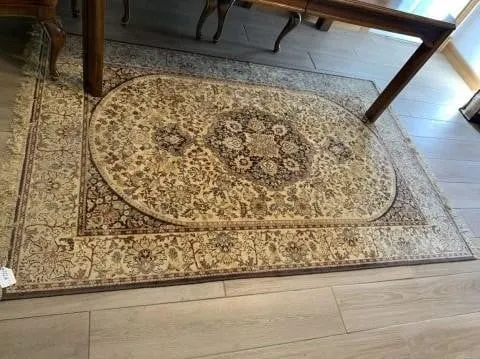 BROWN TONE AREA RUG WITH FRINGE; 59" X 90"