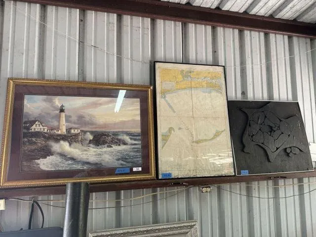 3 PCS: LARGE GILT FRAMED PRINT OF LIGHTHOUSE &