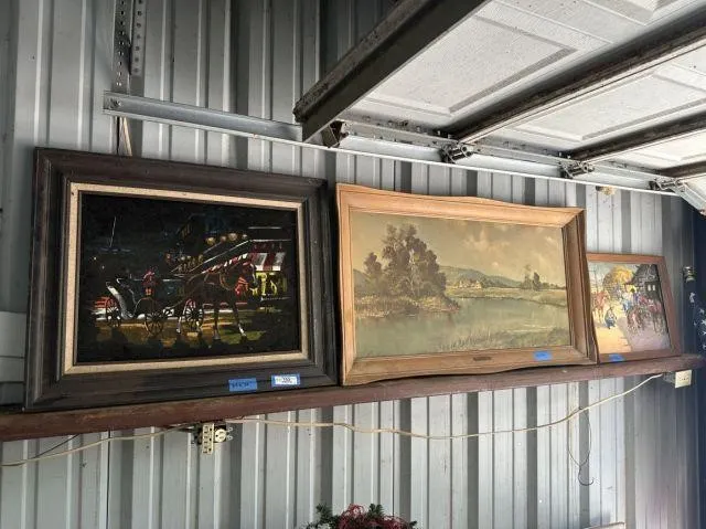 3 PCS: FRAMED PRINTS- VELVET PAINTING, PASTORAL