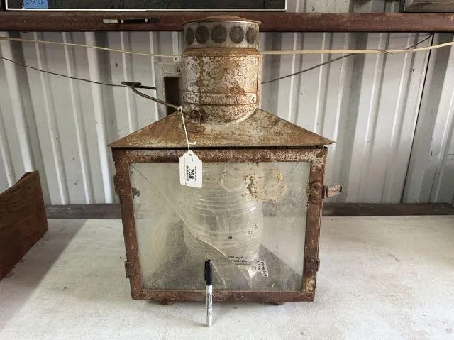 VINTAGE US COAST GUARD LANTERN; RUST ON METAL,