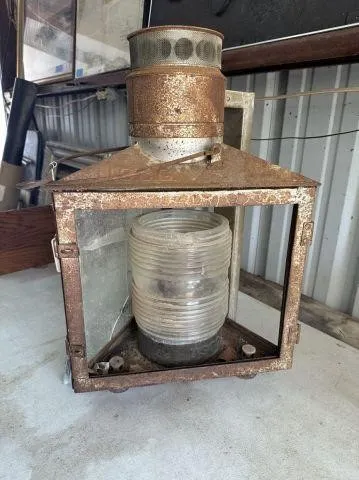VINTAGE US COAST GUARD LANTERN; RUST ON METAL,