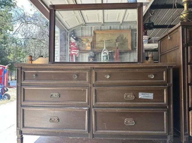6 DRAWER DRESSER WITH MIRROR, EMPIRE STYLE;