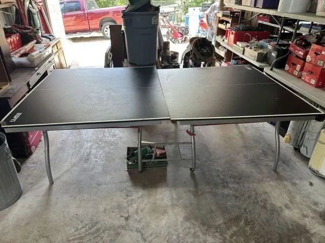 PING PONG TABLE AND BOX OF ACCESSORIES; ONE