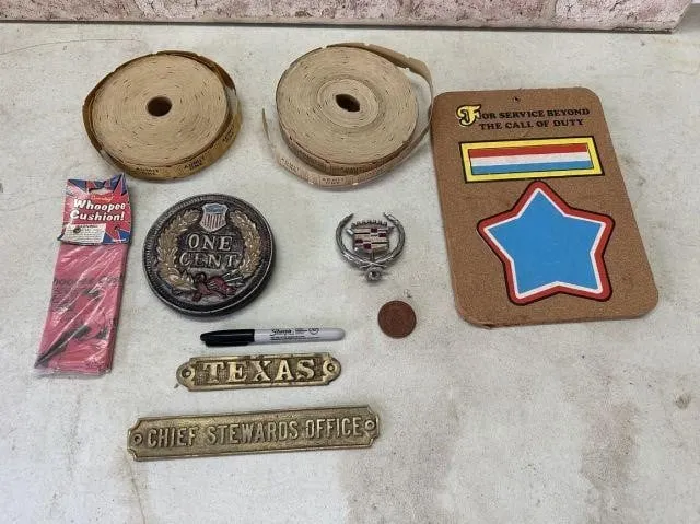 BOX LOT: 2 ROLLS OF TICKETS, LARGE PENNY, WHOOPIE