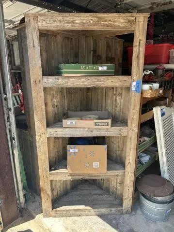 CORNER BARNWOOD CABINET; 4-TIER; 25" X 35" X 71";