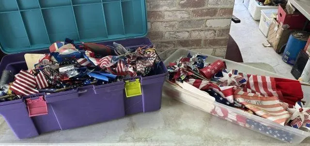 2 PLASTIC TUBS: LARGE SELECTION OF PATRIOTIC