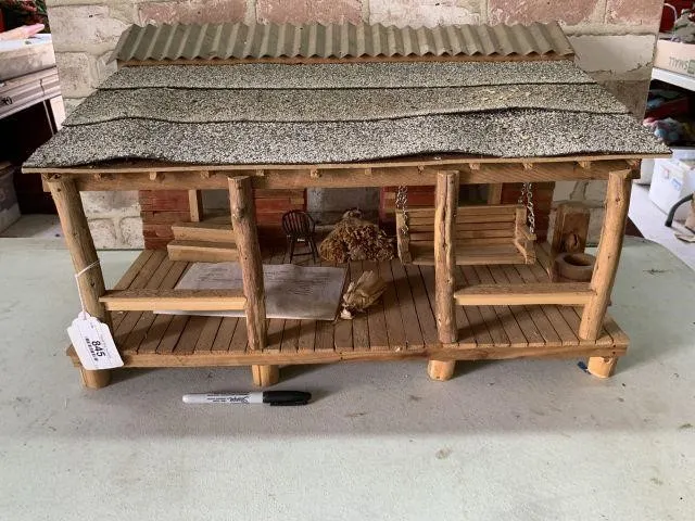 MINIATURE REPLICA OF LOG CABIN FRONT PORCH;
