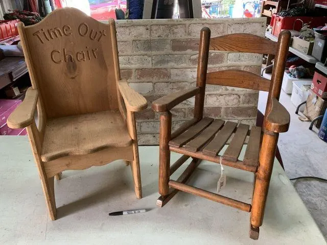 2 PCS: CHILDS WOODEN TIME OUT CHAIR AND A CHILDS