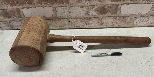 LARGE OVERSIZED VINTAGE WOODEN MALLET SHOWING