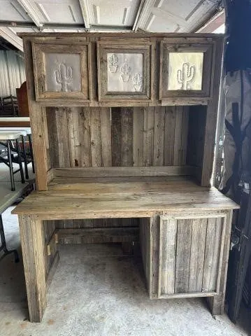 RUSTIC BARNWOOD DESK WITH 3 UPPER ENCLOSED