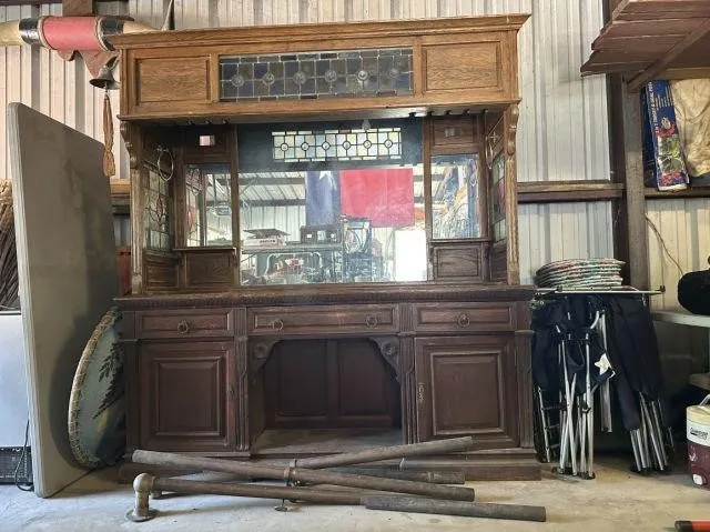 BEAUTIFUL 2-PC BAR BACK WITH STAINED GLASS INSERTS
