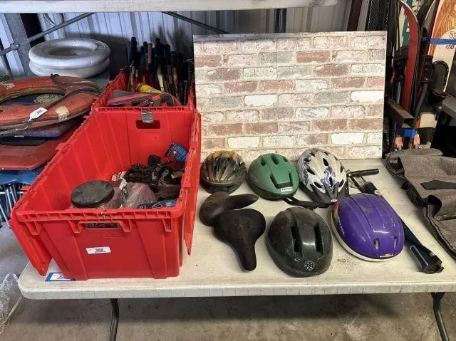 RED FLIP-TOP TOTE WITH LARGE COLLECTION OF BICYCLE