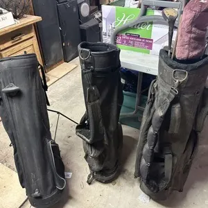 (3 PCS) USED GOLF BAGS; 1 WITH ATTACHED BAG CART,