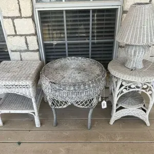 4 PCS: 3 AUTHENTIC WICKER TABLES & ONE WICKER LAMP