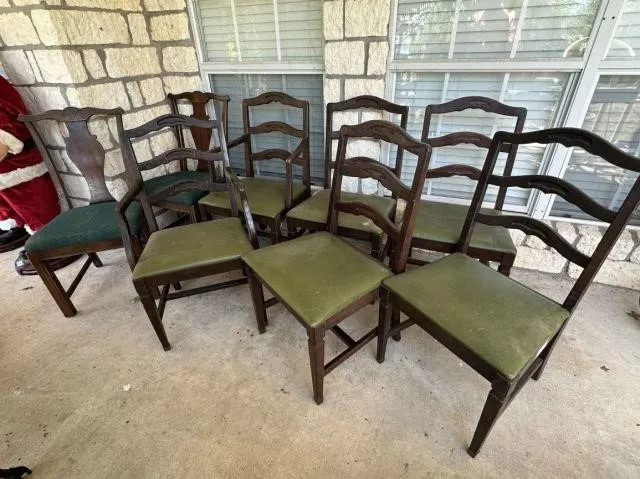 8 PCS: ASST VINTAGE DINING CHAIRS; 2 WITH A FLARED
