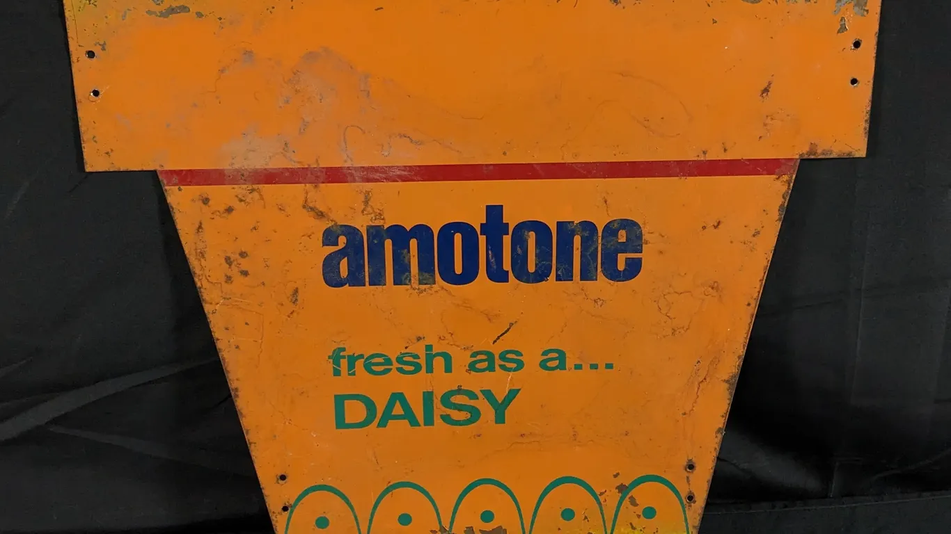 TIN AMOCO GAS STATION SIGN AMOTONE FRESH AS A DAISY