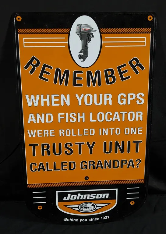 2000'S EMBOSSED ALUMINUM SIGN JOHNSON OUTBOARD MOTORS