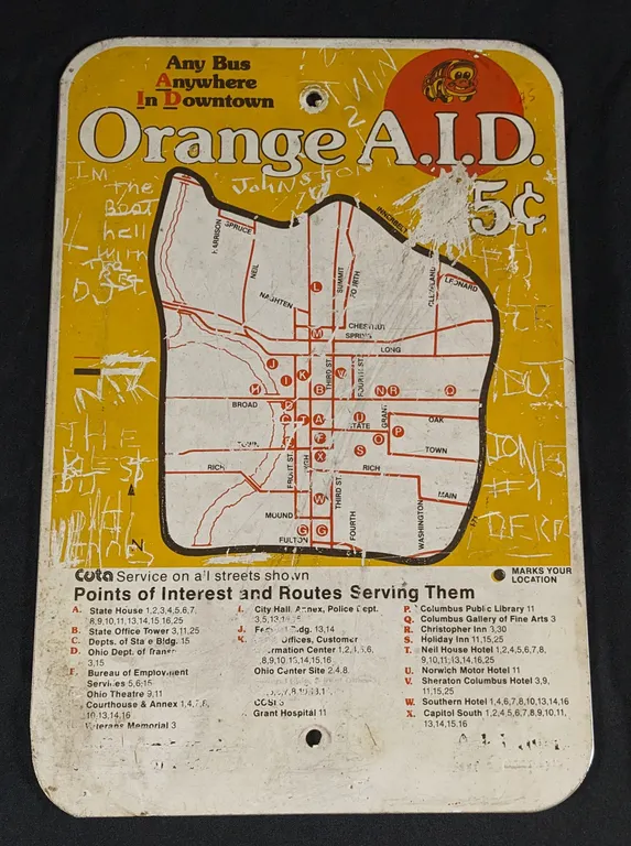COLUMBUS OHIO ORANGE A.I.D. BUS SERVICE SIGN